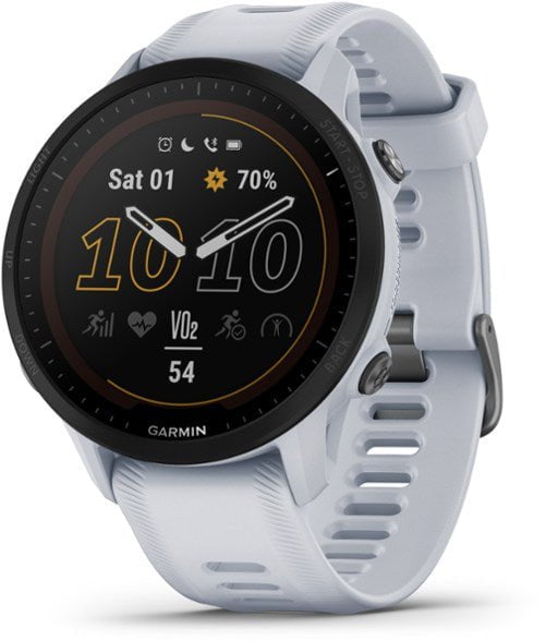Front view of the Garmin Forerunner 955 GPS Watch in Whitestone