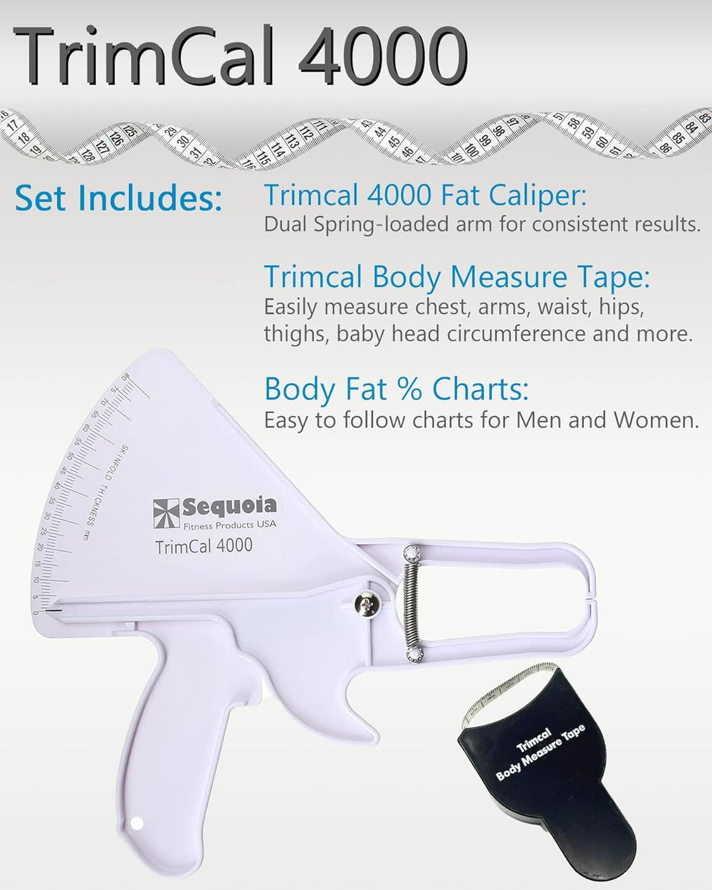 Sequoia Body Measurement Sequoia Fitness Trimcal 4000 Fat Caliper & Body Tape Bundle