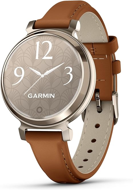 Garmin Lily 2 Sport Smartwatch in Cream Gold w/ Leather Band