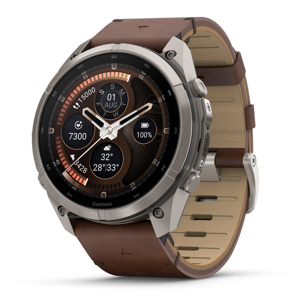 Garmin fenix 9 PRO Titanium with Walnut Leather Band in 47mm and 51mm 