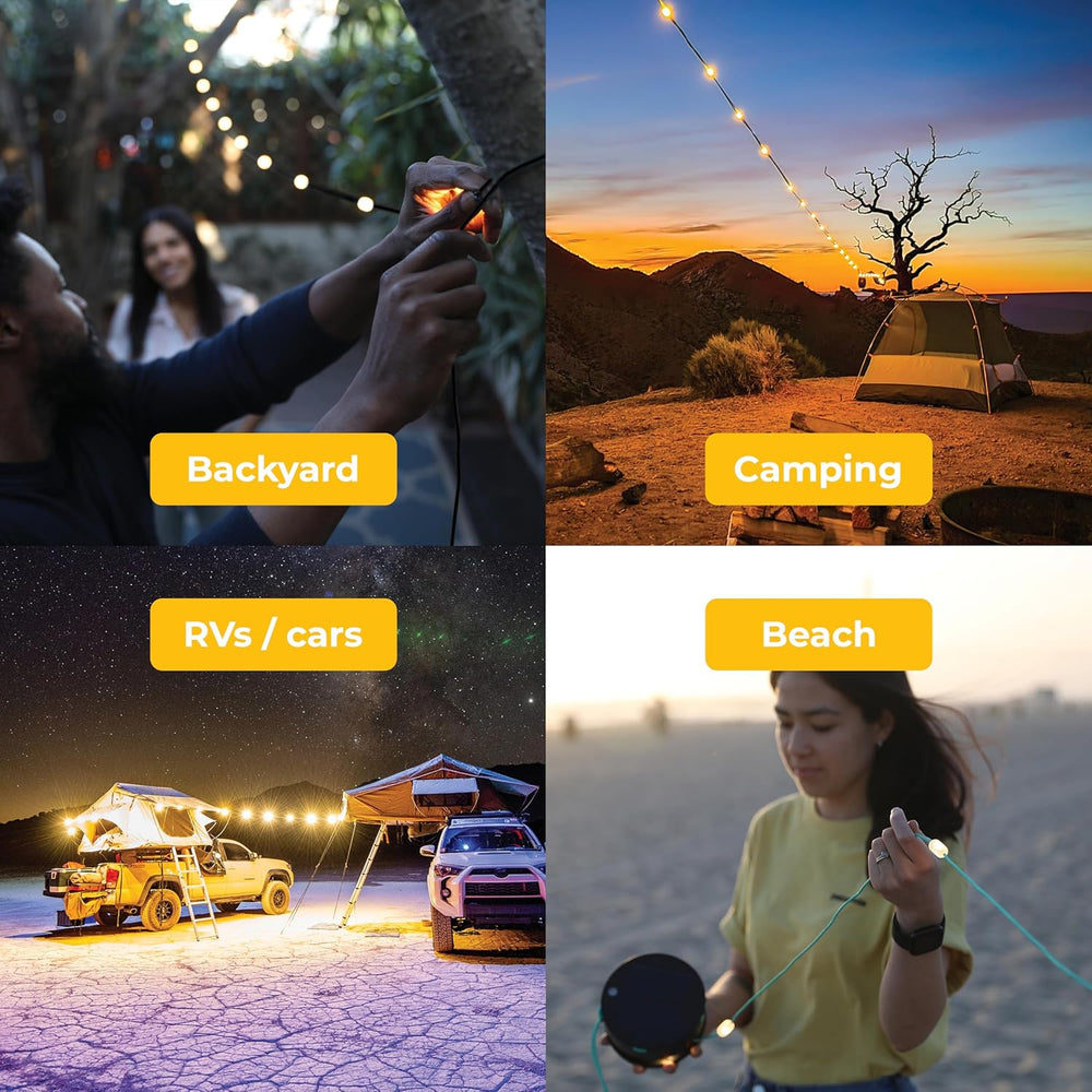 BioLite Luci Warm White String Lights 44' infographic for use