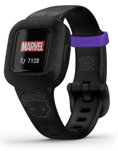 Front view of the Garmin vivofit jr 3 Kids Fitness Tracker in Black Panther  