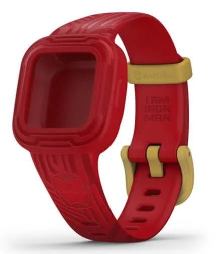 Front view of the Garmin Vivofit Jr 3 Accessory Bands in Marvel Iron Man  
