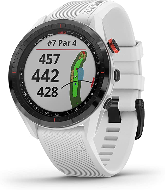 Front view of the Garmin Approach S62 Premium GPS Golf Watch Golf in white 